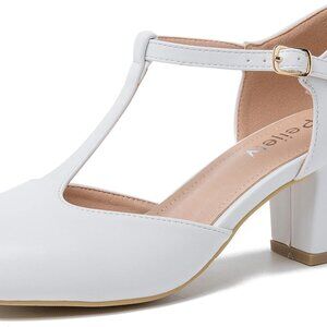 Womens T Strap Mary Jane Shoes Chunky Block Heel Ankle Strap Buckle Dress Pumps